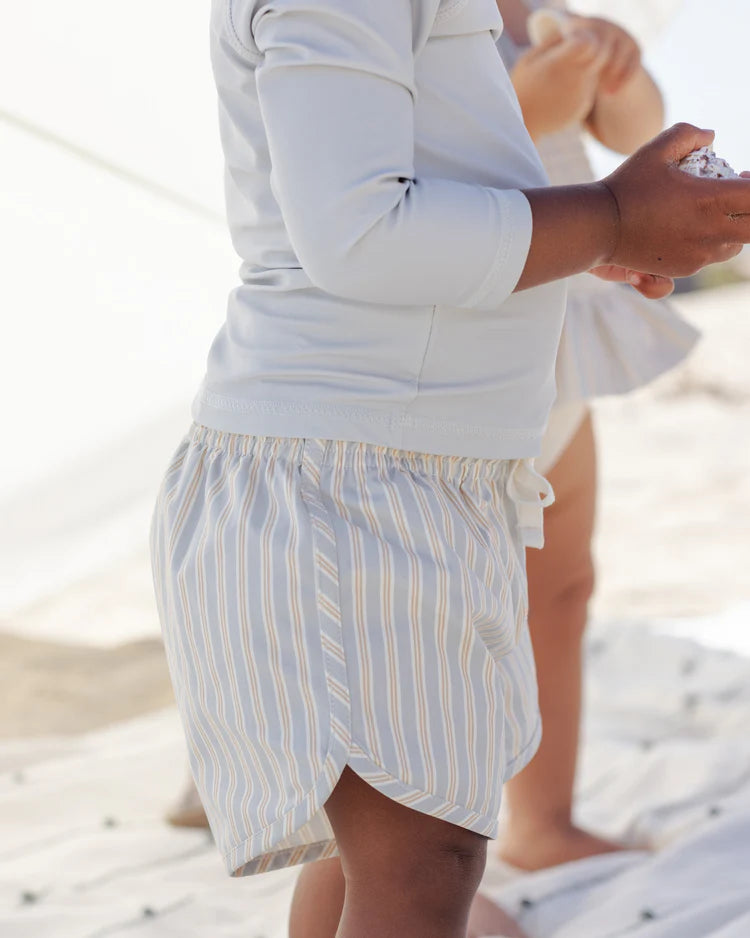 Quincy Mae Boys Swim Short || Blue + Butterscotch Stripe