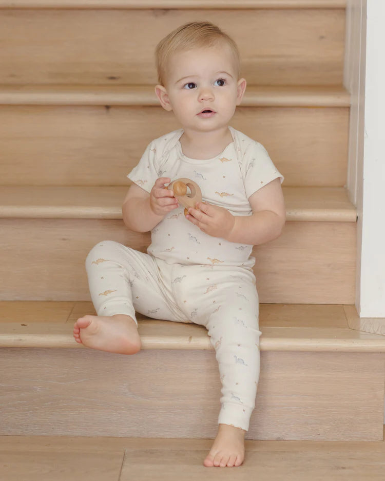 Quincy Mae Ribbed Short Sleeve Tee + Legging Set || Dino