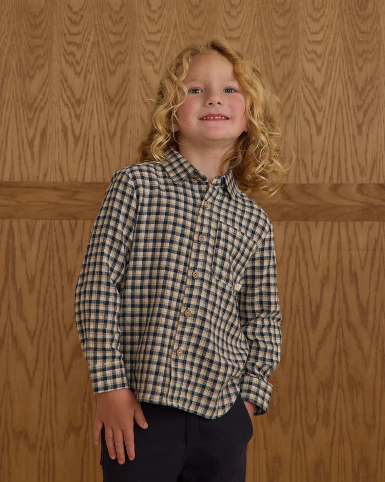 Rylee + Cru Collared Long Sleeve Shirt || Navy Check