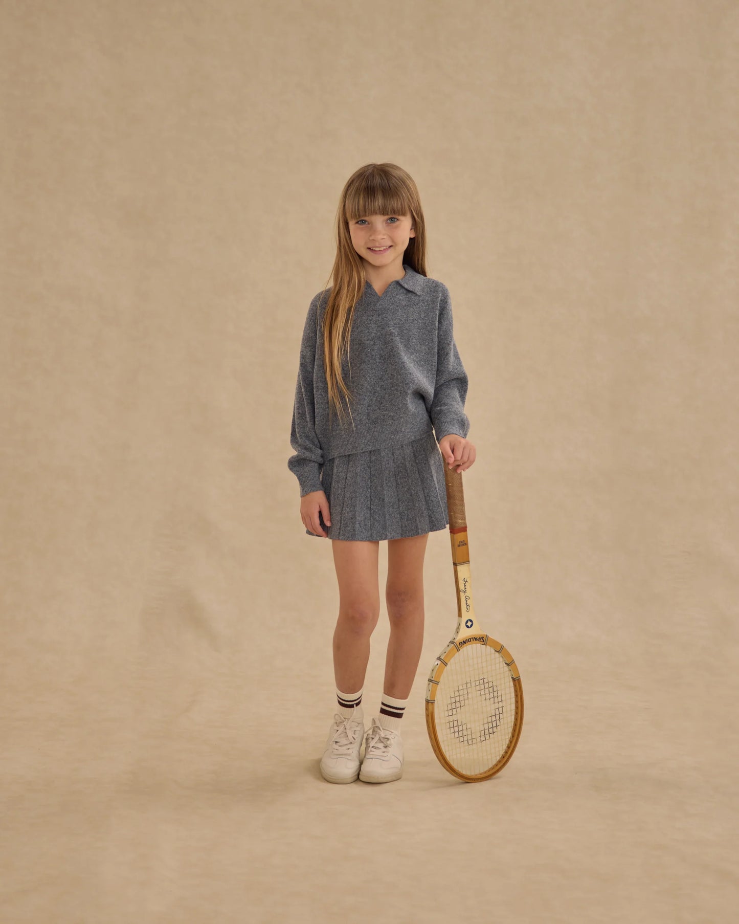 PRE-ORDER Rylee + Cru Knit Pleated Skirt || Heathered Grey