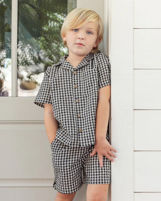 Rylee + Cru Lapel Collar Shirt || Black Check