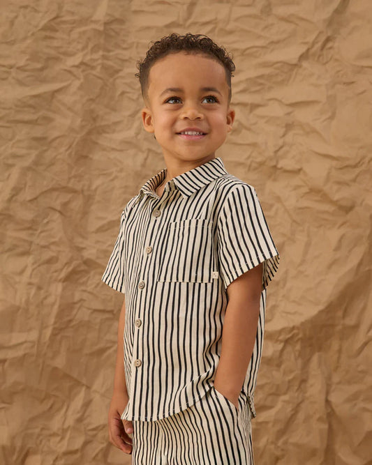 Rylee + Cru Collared Short Sleeve Shirt || Wavy Stripe