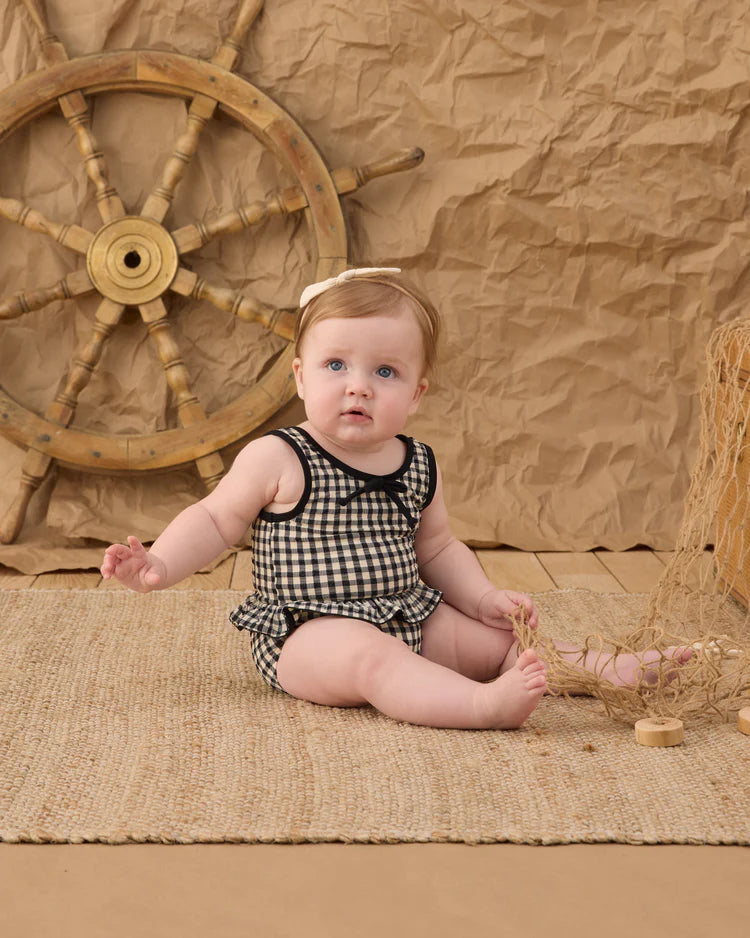 Rylee + Cru Skirted One-Piece Swim Suit || Black Gingham