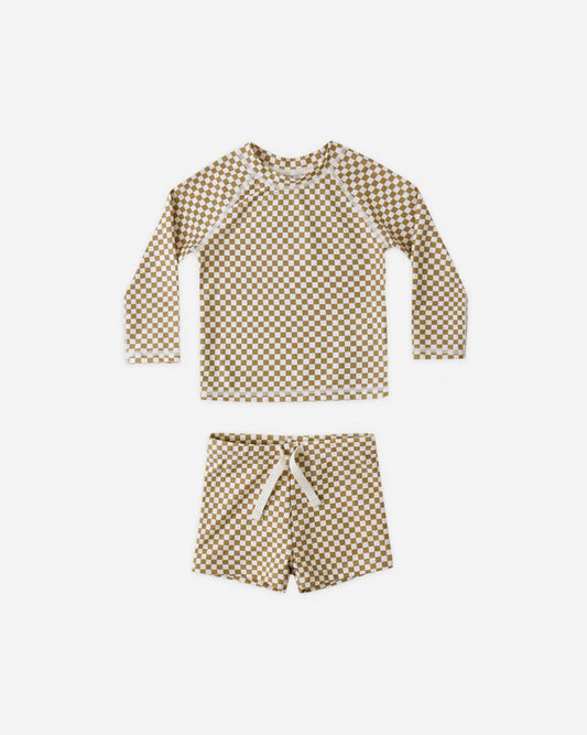*PRE-ORDER* Rylee + Cru Boys Rashguard Set || Ocre Check
