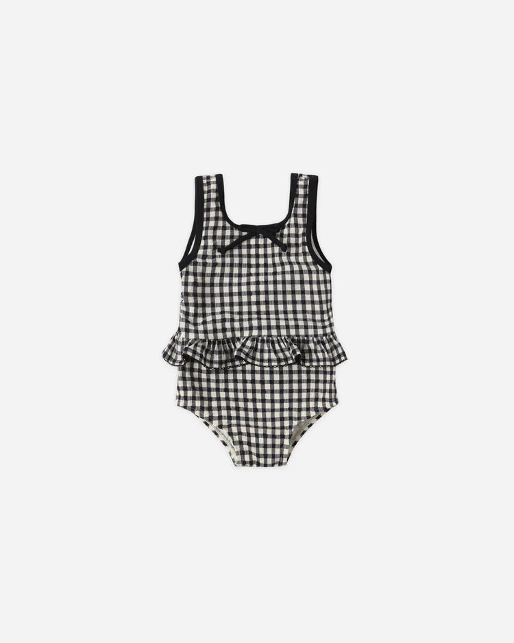 Rylee + Cru Skirted One-Piece Swim Suit || Black Gingham