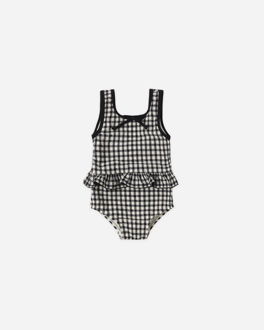 Rylee + Cru Skirted One-Piece Swim Suit || Black Gingham