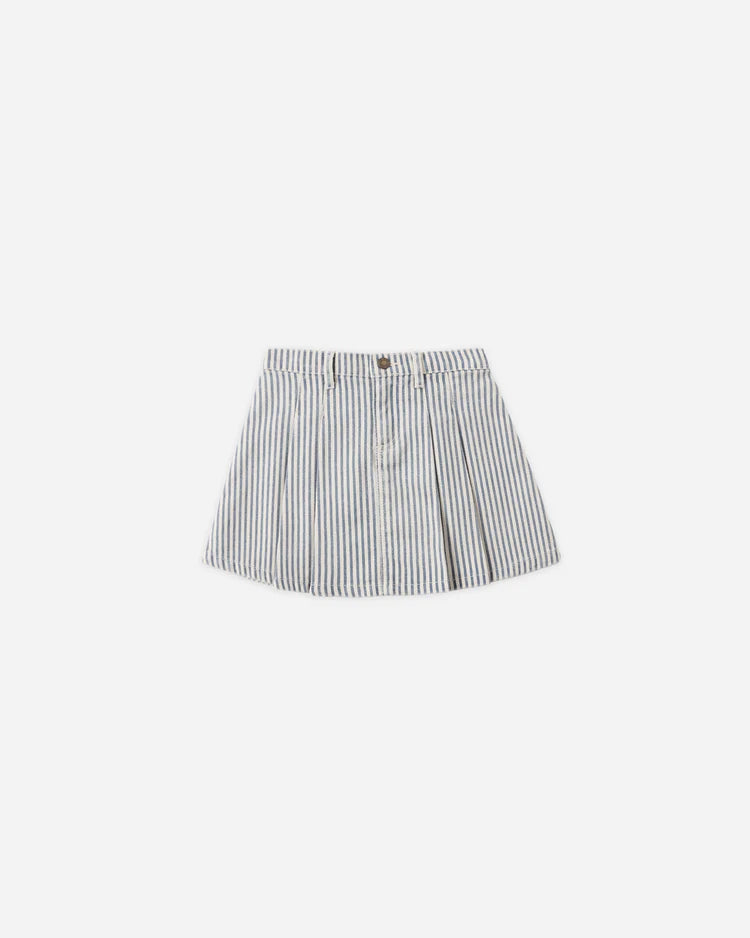 PRE-ORDER Rylee + Cru Pleated Denim Skirt || Railroad Stripe