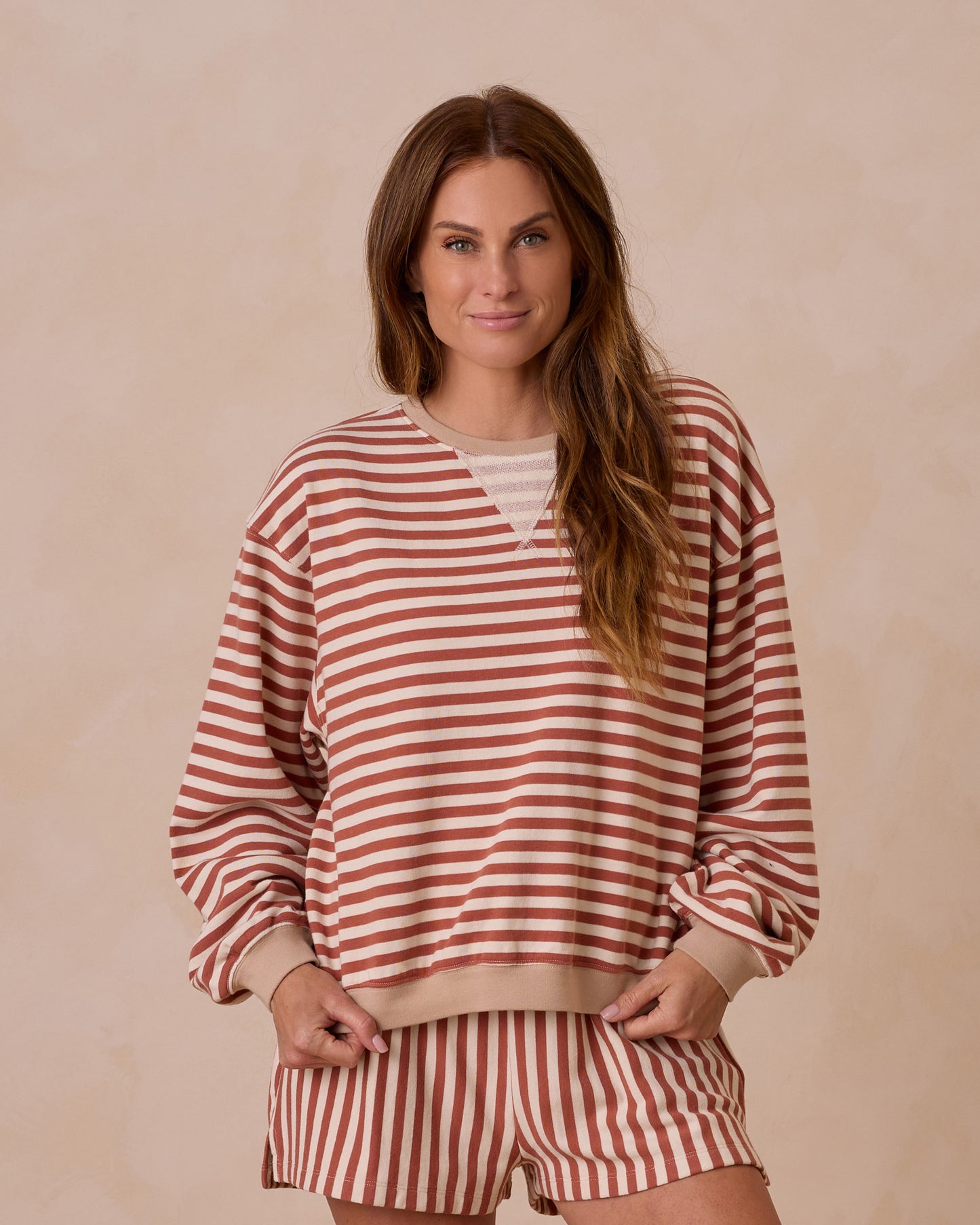 Rylee + Cru Oversized Crew + Short Set || Poppy Stripe