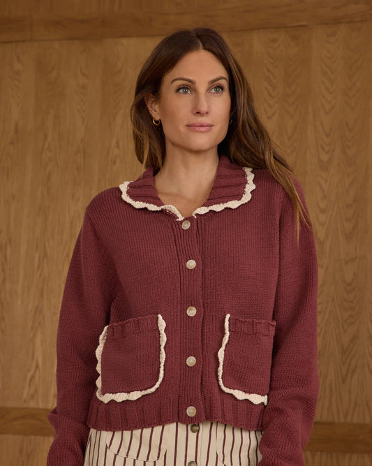 Rylee + Cru Collared Cardigan || Burgundy