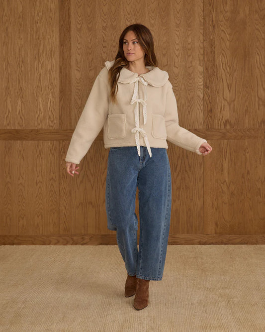 Rylee + Cru Shearling Women's Collared Coat || Natural
