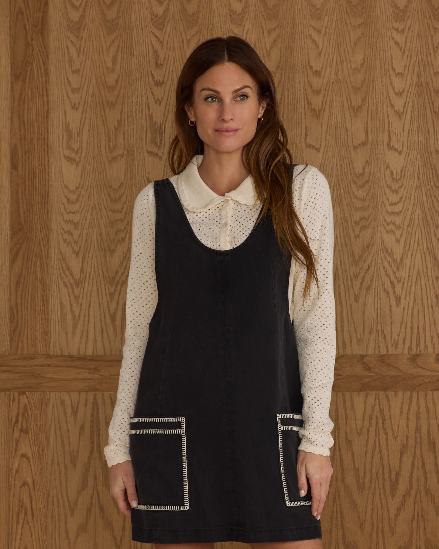 PRE-ORDER Rylee + Cru V-Neck Overall Dress || Washed Black