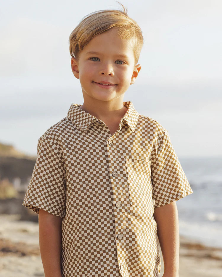 *PRE-ORDER* Rylee + Cru Collared Short Sleeve Shirt || Ocre Check