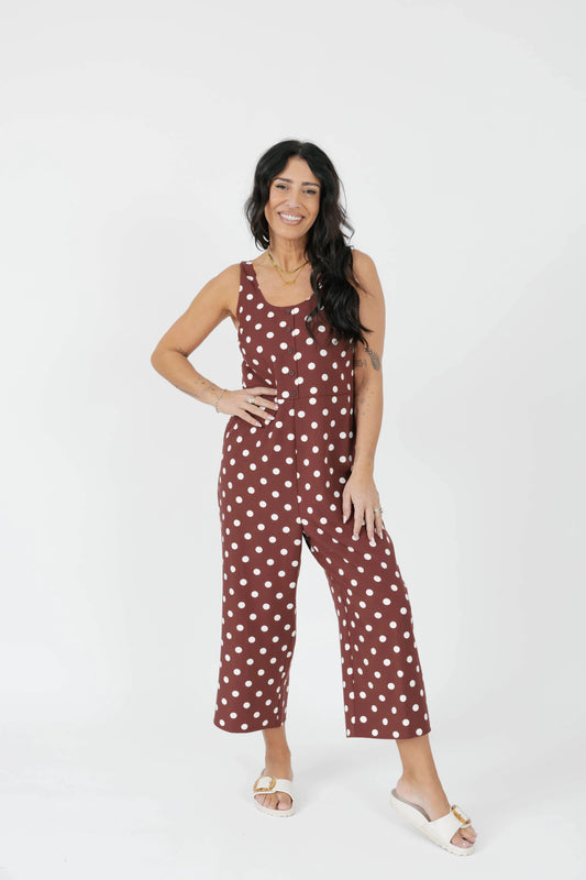 Smash + Tess Lucy Polka Dot Cropped Romper || Warm Brown