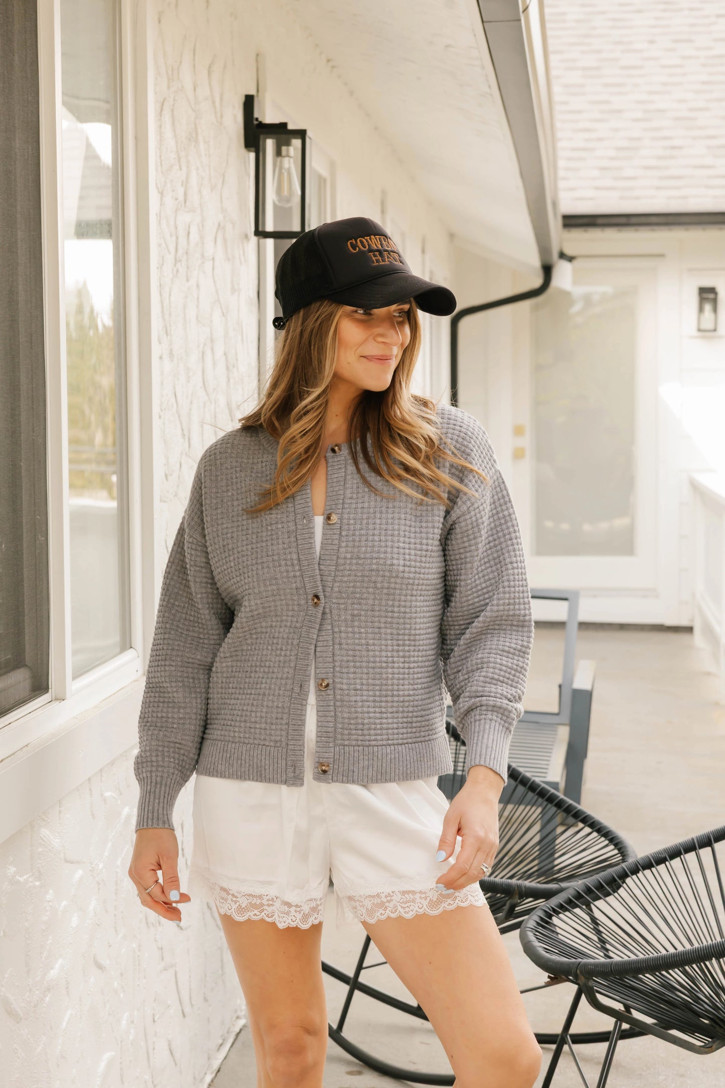Smash + Tess Megan Waffle Cardigan || Heather Grey