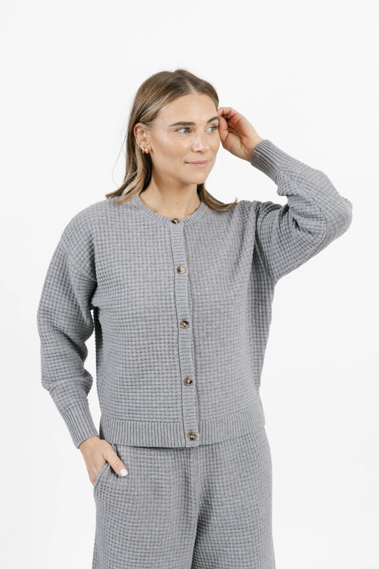 Smash + Tess Megan Waffle Cardigan || Heather Grey