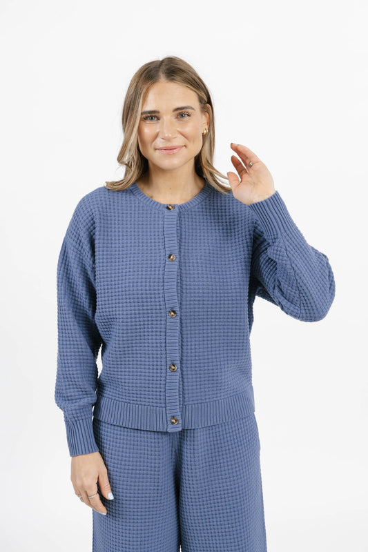 Smash + Tess Megan Waffle Cardigan || Slate Blue