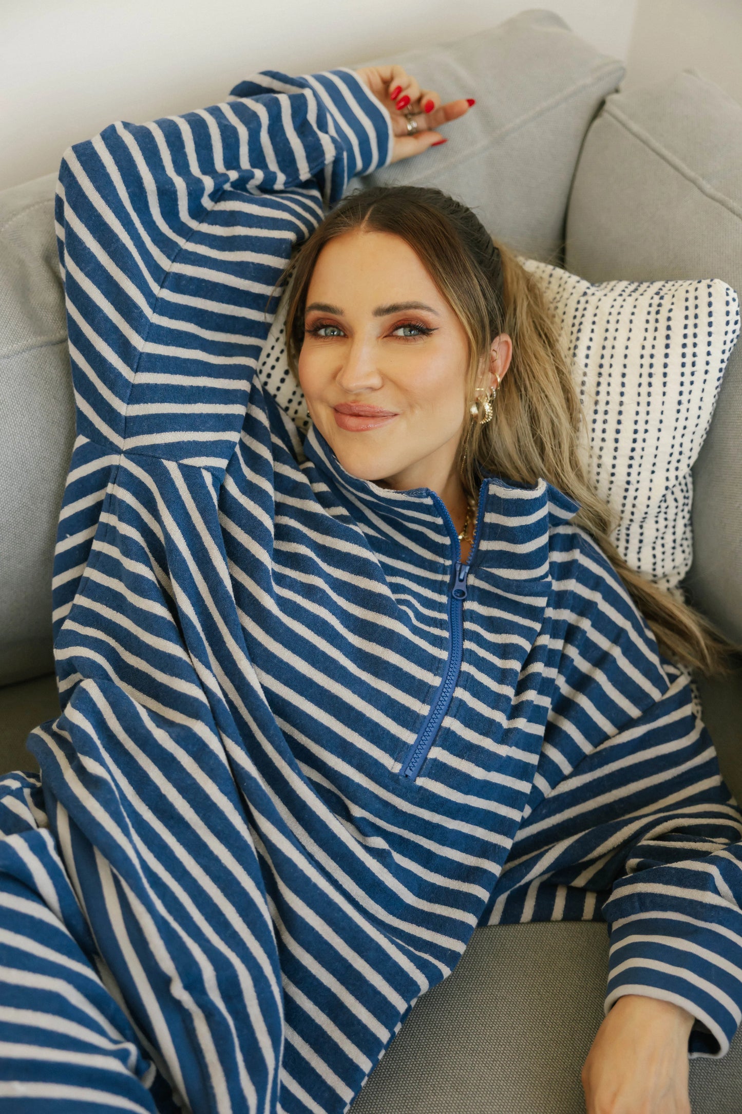 Smash + Tess Kaitlyn Terry 1/4 Zip || Grey/Navy Stripe