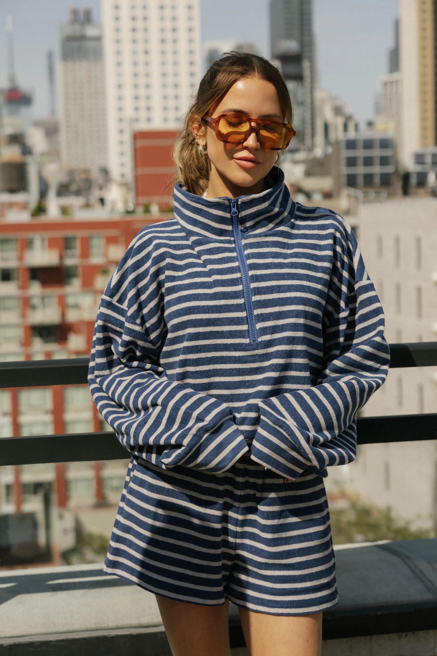 Smash + Tess Kaitlyn Terry 1/4 Zip || Grey/Navy Stripe