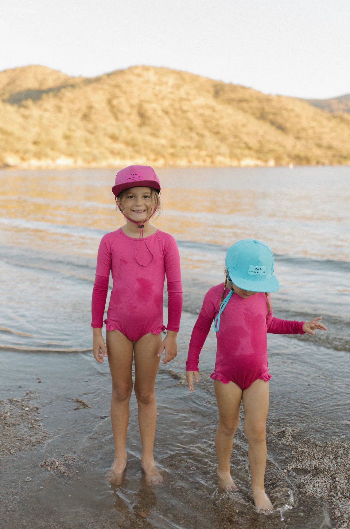 Current Tyed Ruffle Rashguard Suit || Ribbed Hot Pink