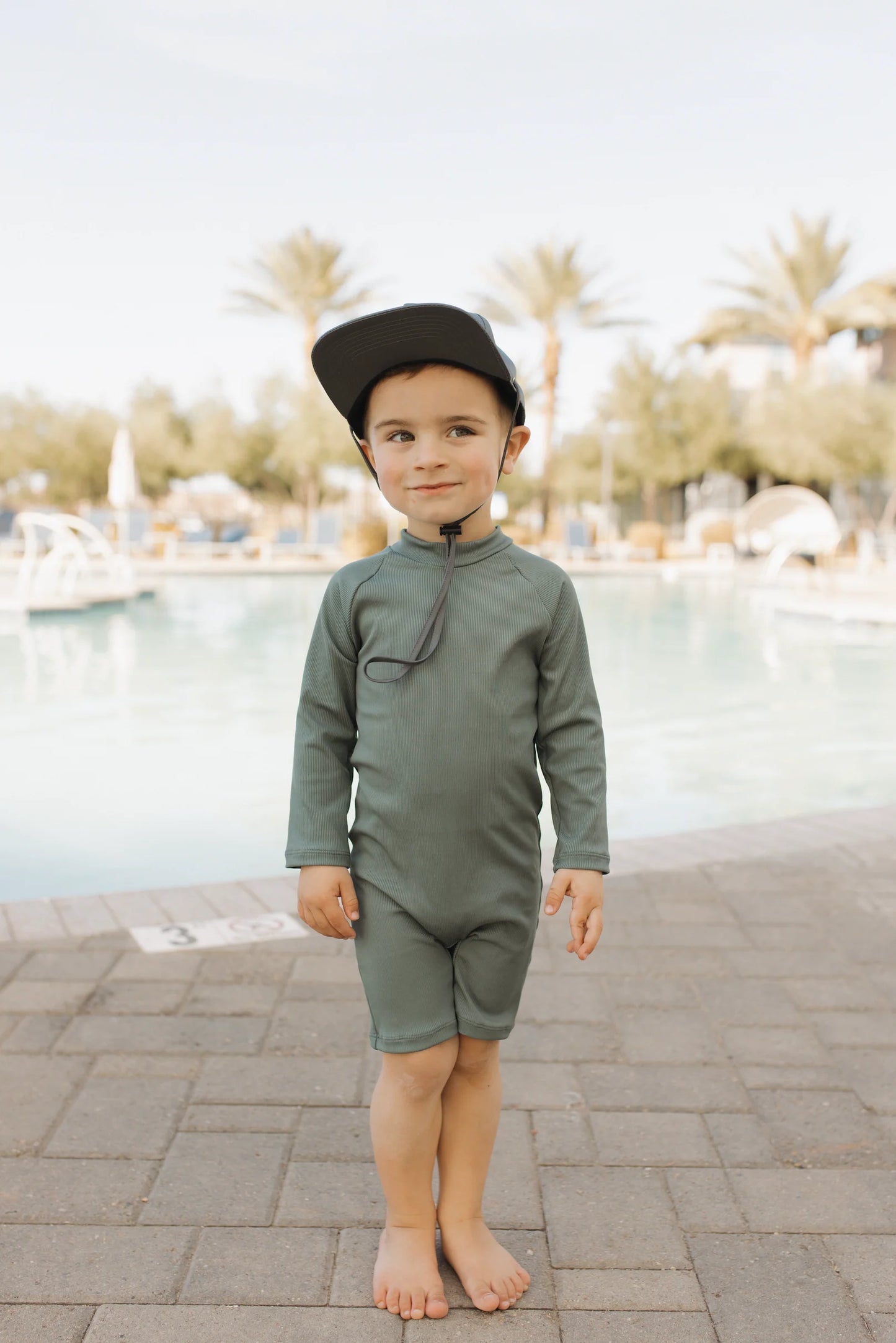 Current Tyed Sunsuit || Solid Dark Green Ribbed