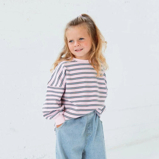 Roobear Striped Crewneck || Pink + Blue