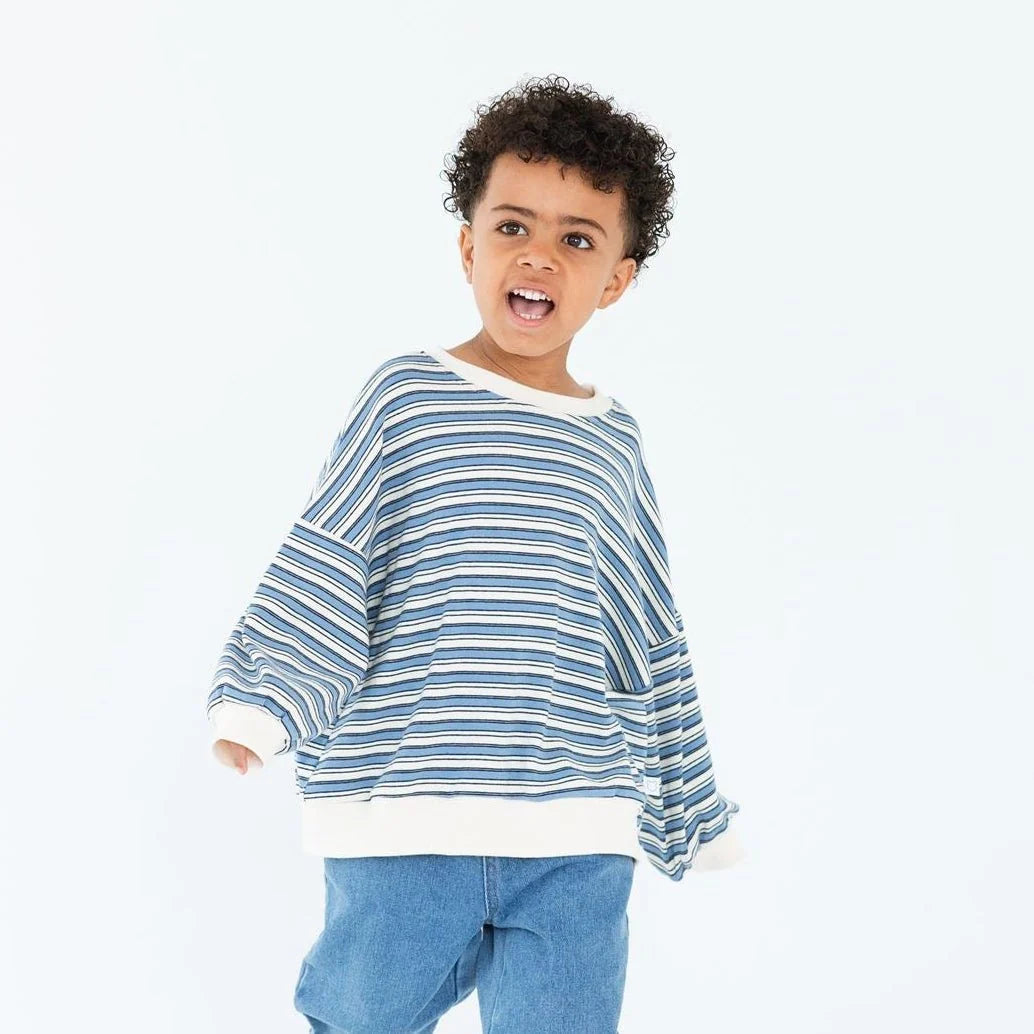 Roobear Striped Crewneck || Blue + Cream