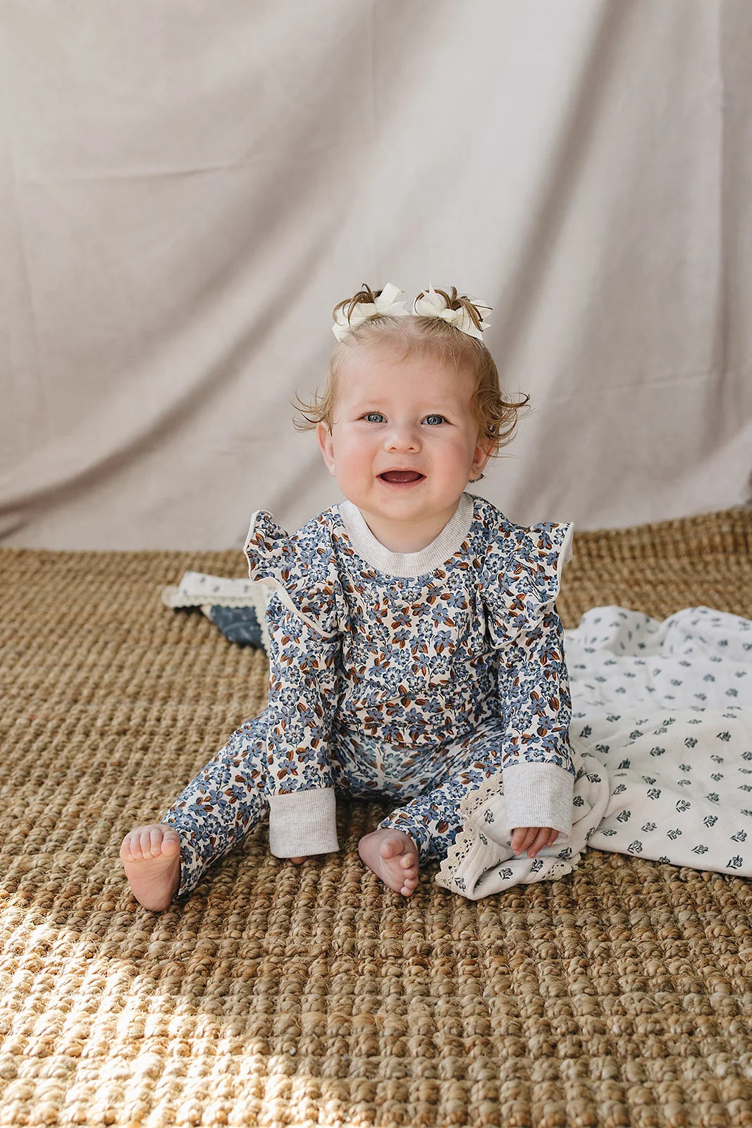 Mebie Baby Blue Meadow Ruffle French Terry Set