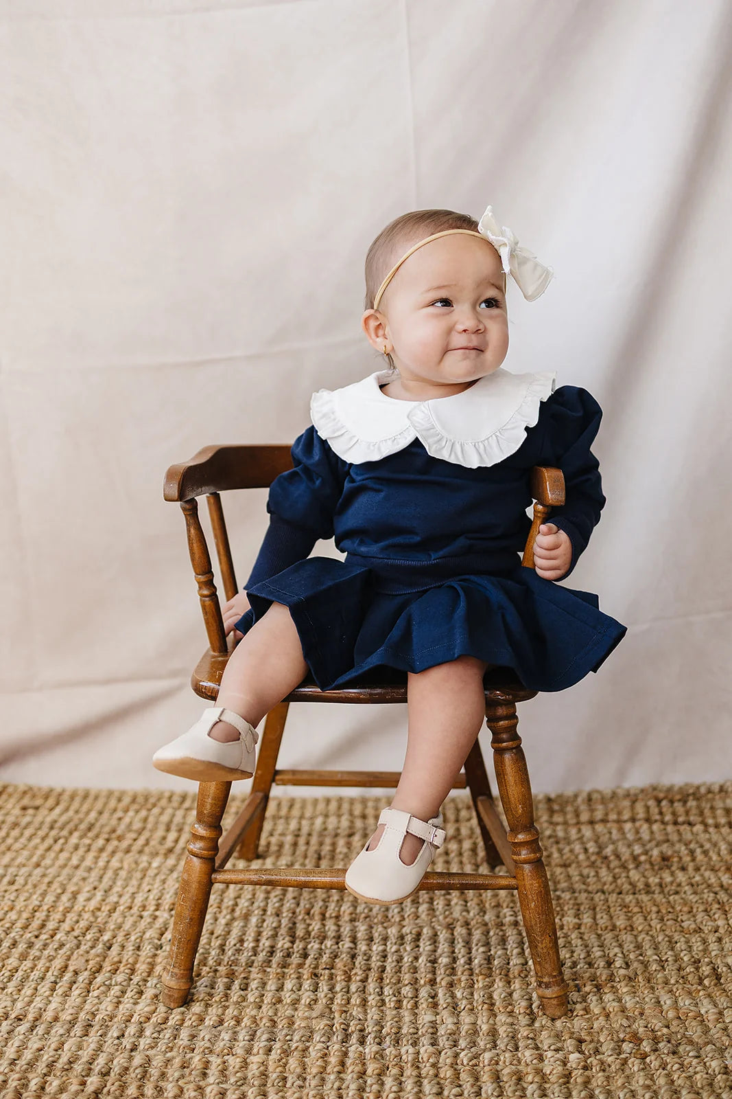 Mebie Baby Navy Peter Pan Collar Pleated Skirt Set