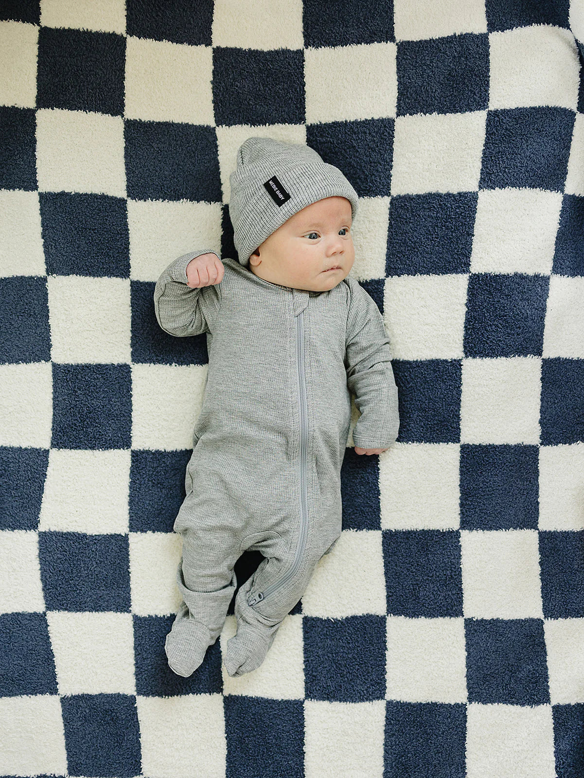 Mebie Baby Plush Baby Blanket || Navy Checkered
