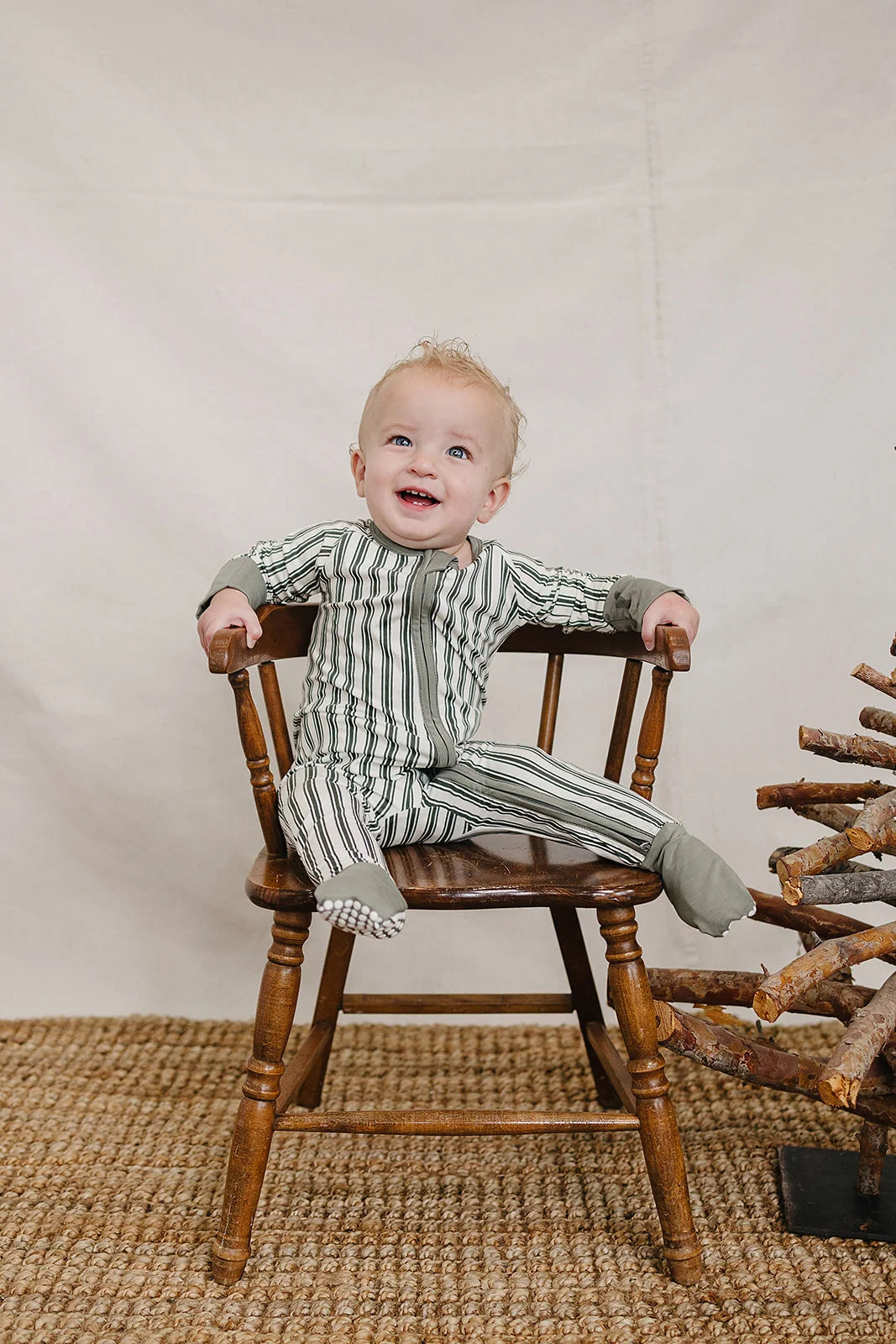 Mebie Baby Bamboo Zipper || Green Stripe
