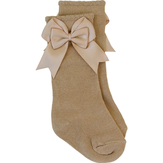 Mebie Baby High Rise Bow Socks || Carmel