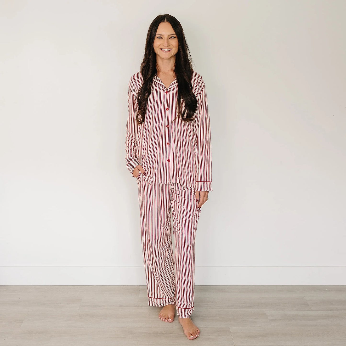 Mebie Baby Adult Red Stripes Pajama Set