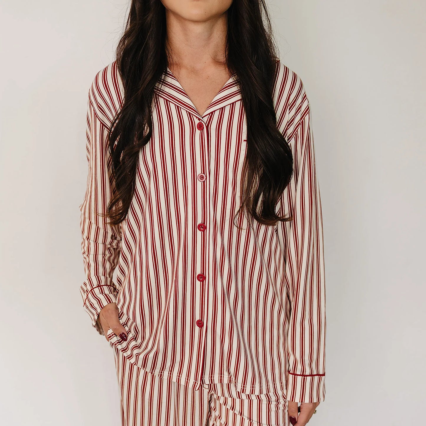 Mebie Baby Adult Red Stripes Pajama Set