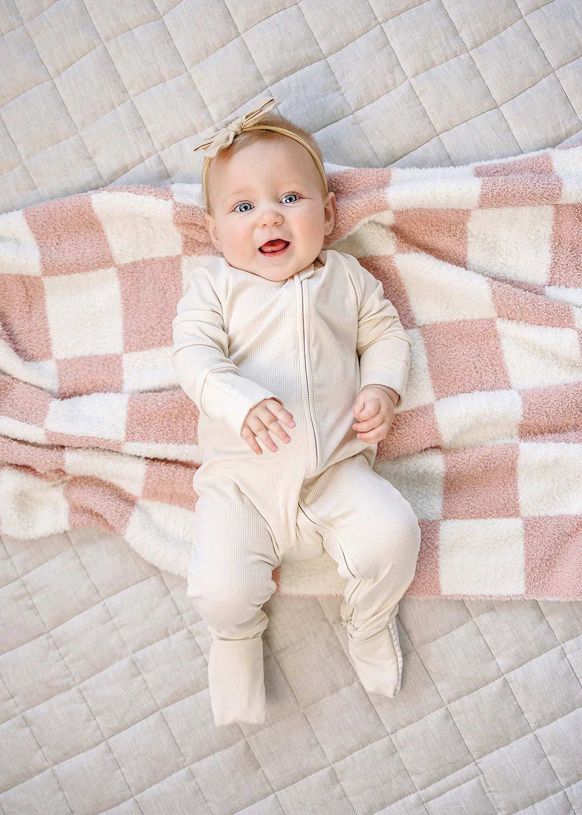 Mebie Baby Plush Adult/Child Blanket || Pink Checkered