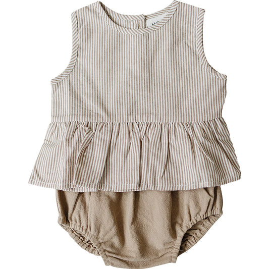 Mebie Baby Tan Stripe Peplum Set