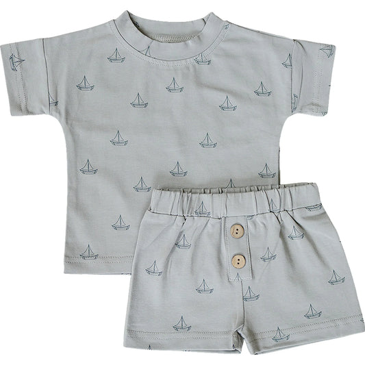 Mebie Baby Sailboat Button Short Set