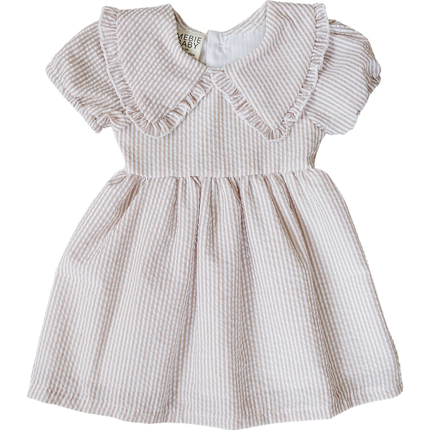 Mebie Baby Taupe Stripe Peter Pan Collar Dress