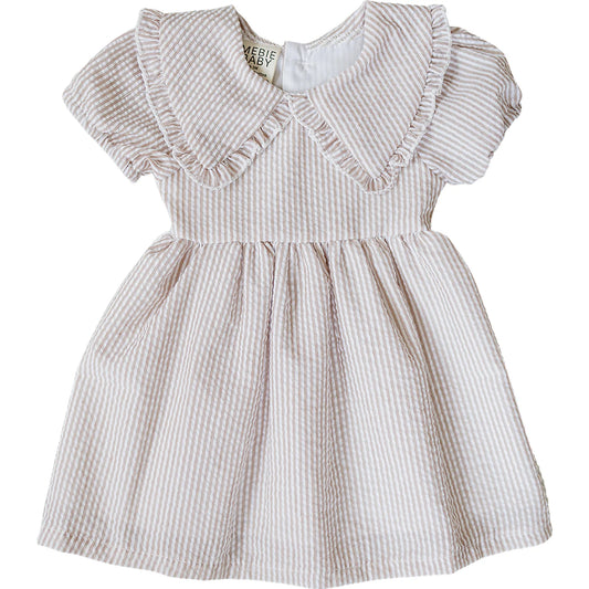 Mebie Baby Taupe Stripe Peter Pan Collar Dress