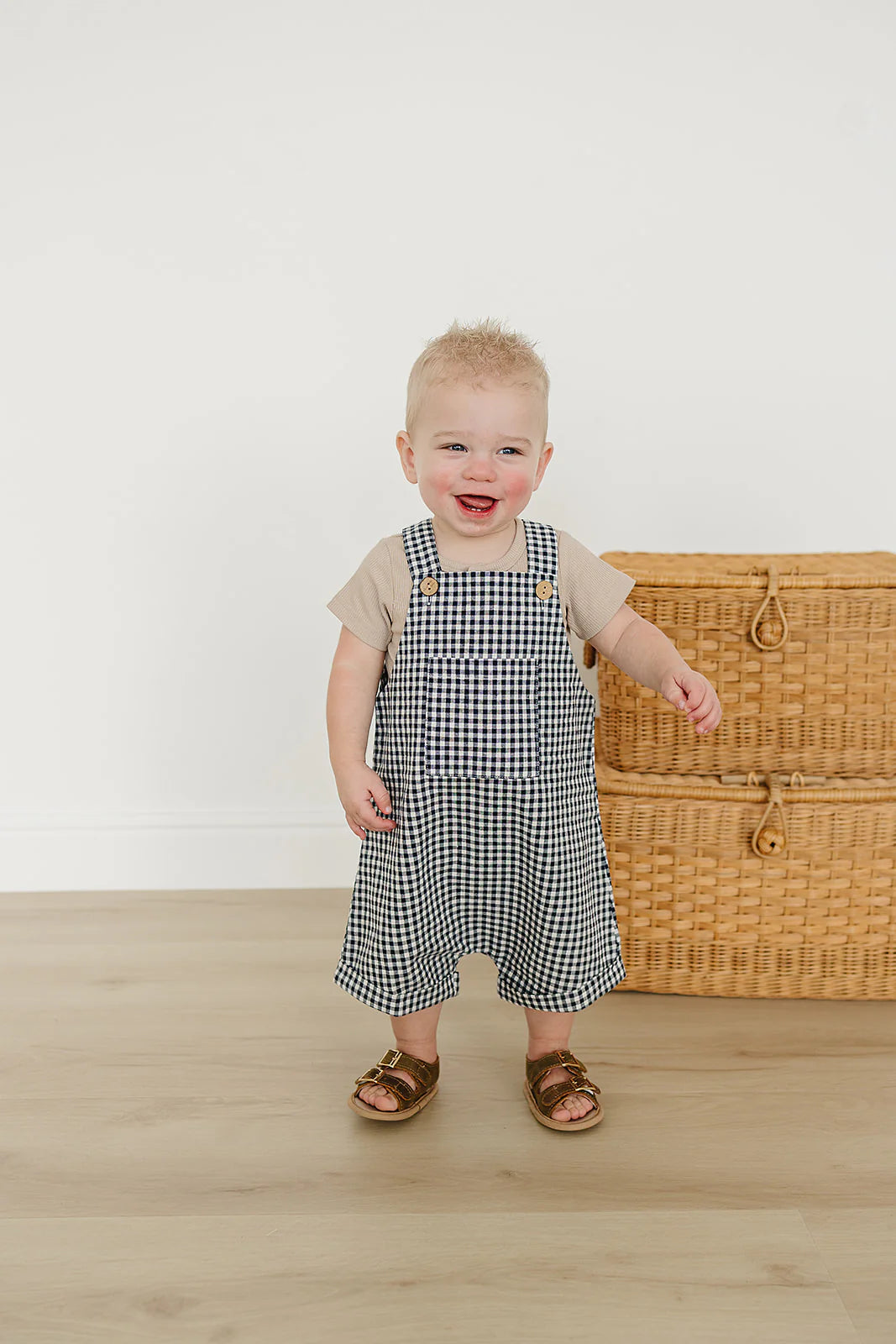 Mebie Baby Gingham Short Linen Overalls