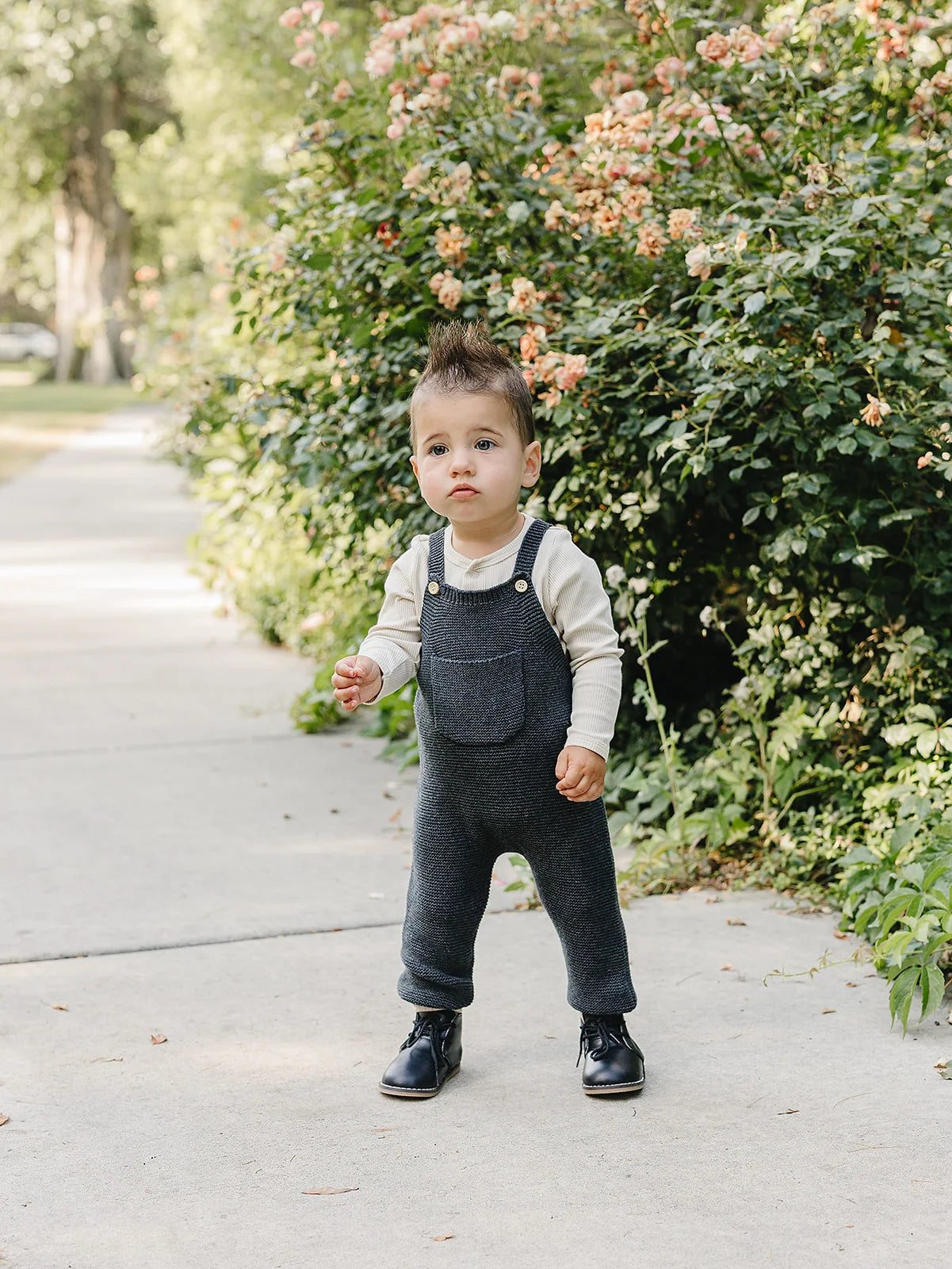 Mebie Baby Charcoal Knit Pocket Overalls