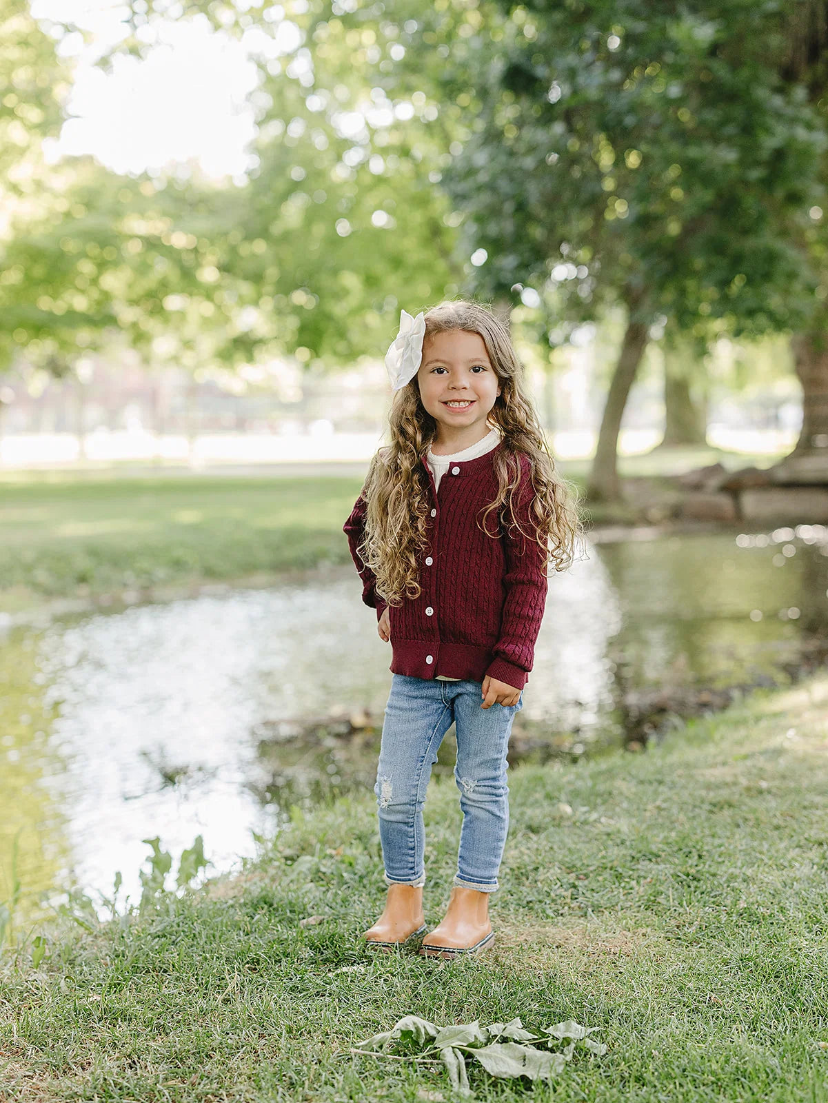 Mebie Baby Burgundy Cable Knit Cardigan