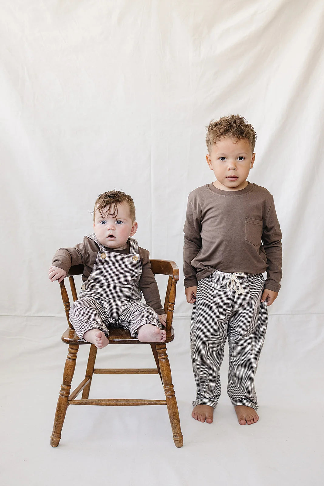 Mebie Baby Brown Plaid Overalls