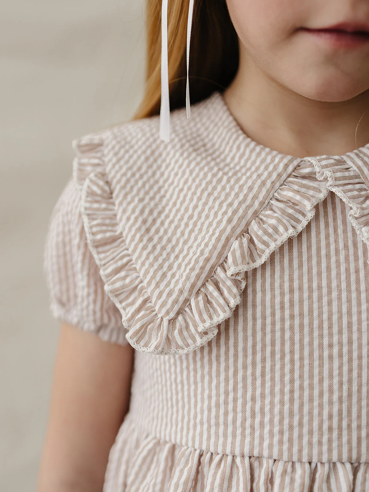 Mebie Baby Taupe Stripe Peter Pan Collar Dress