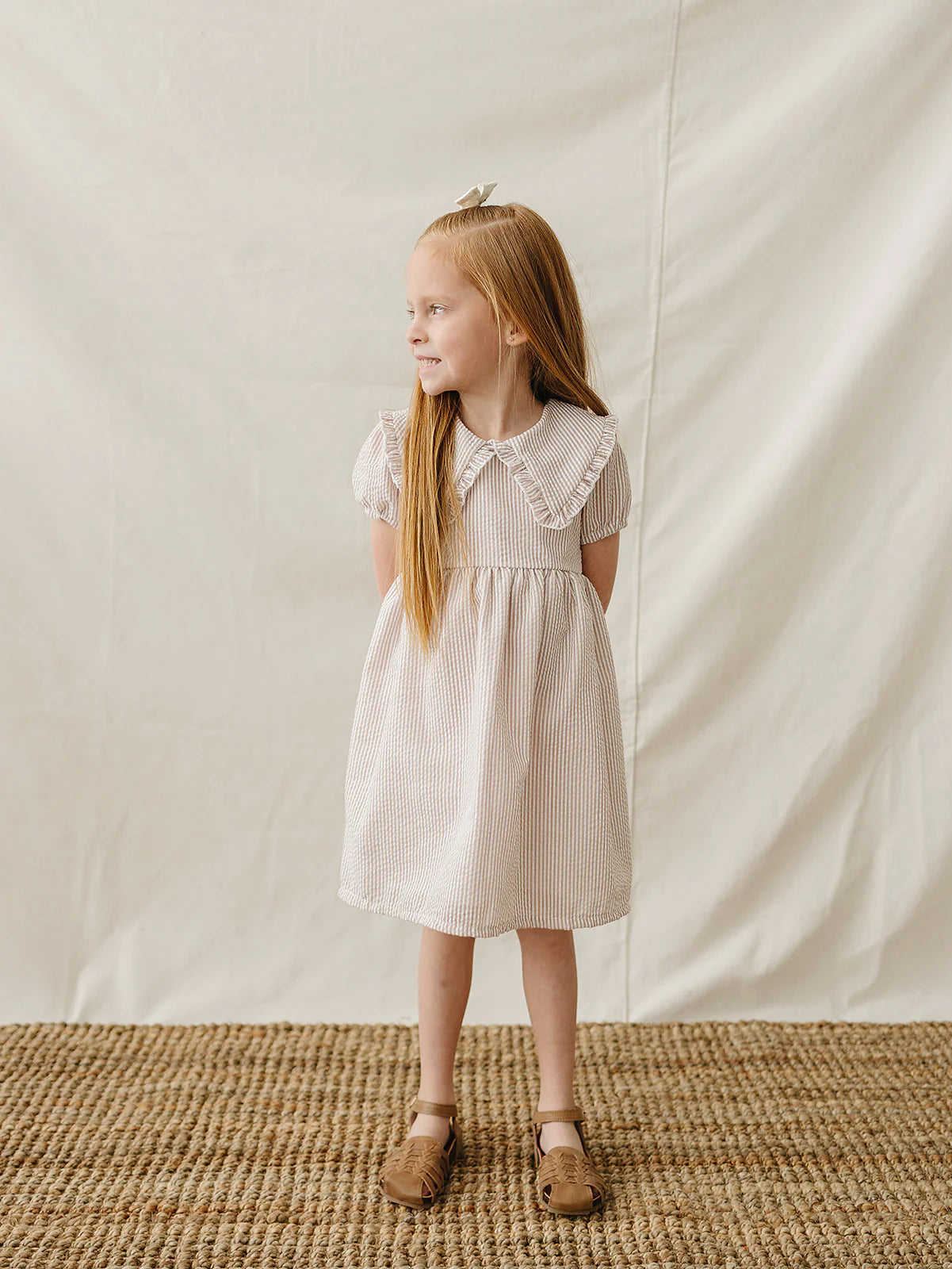 Mebie Baby Taupe Stripe Peter Pan Collar Dress