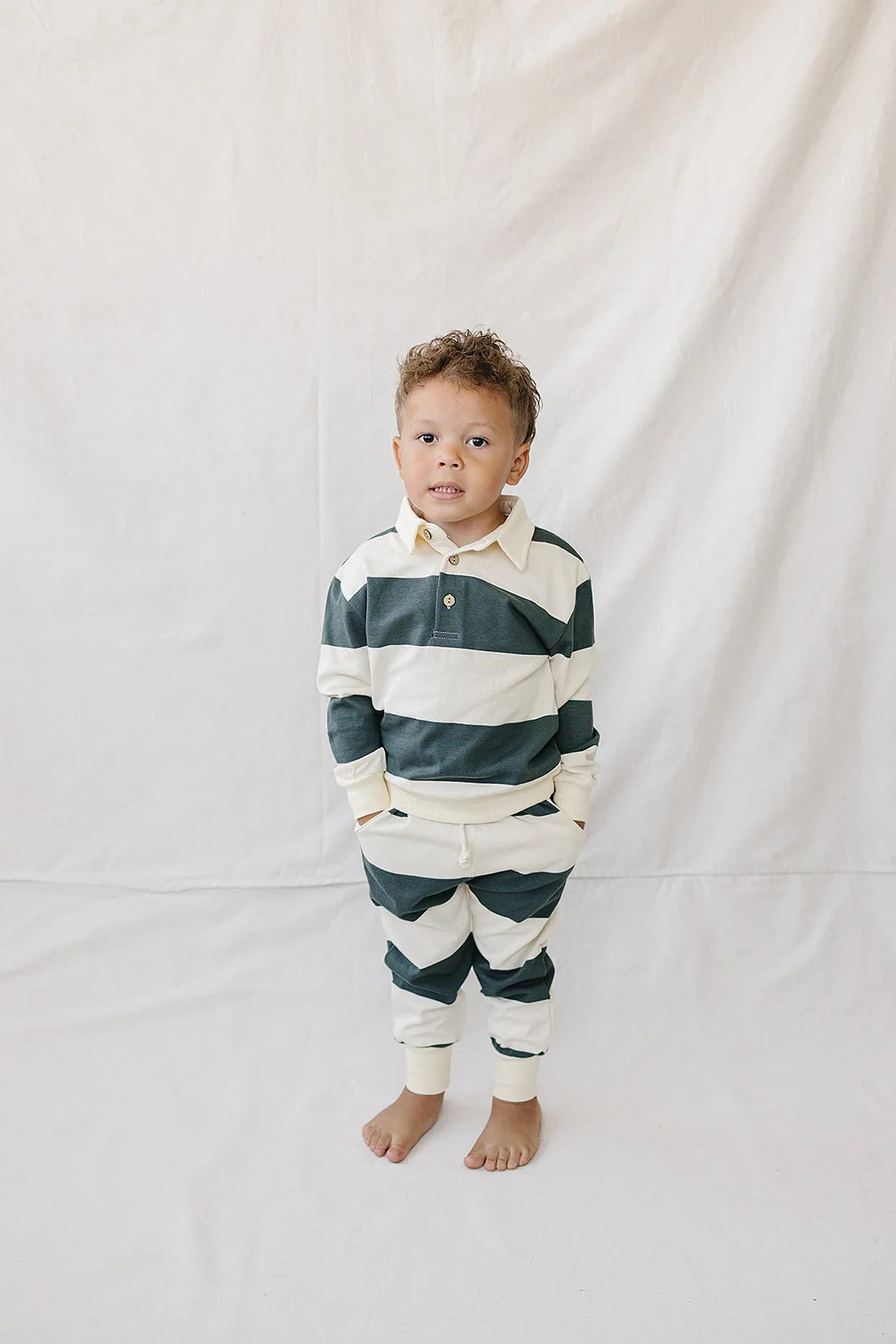 Mebie Baby Green Stripe Collared French Terry Set