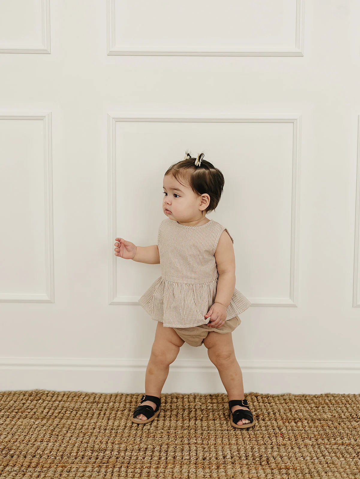 Mebie Baby Tan Stripe Peplum Set