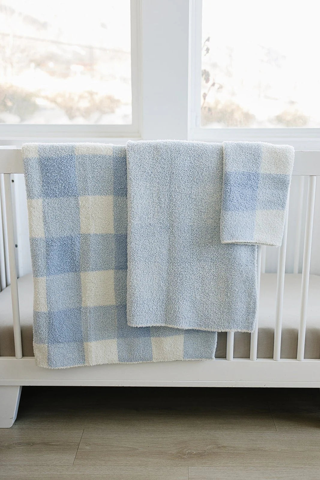 Mebie Baby Plush Child/Adult Blanket || Light Blue Plaid