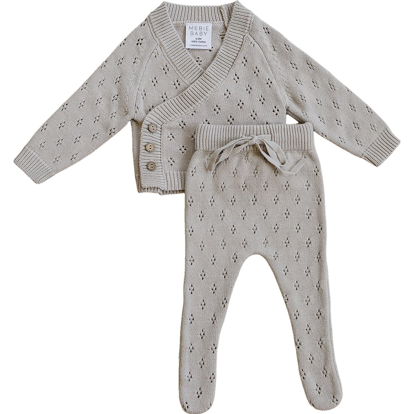 Mebie Baby Taupe Pointelle Knit Set