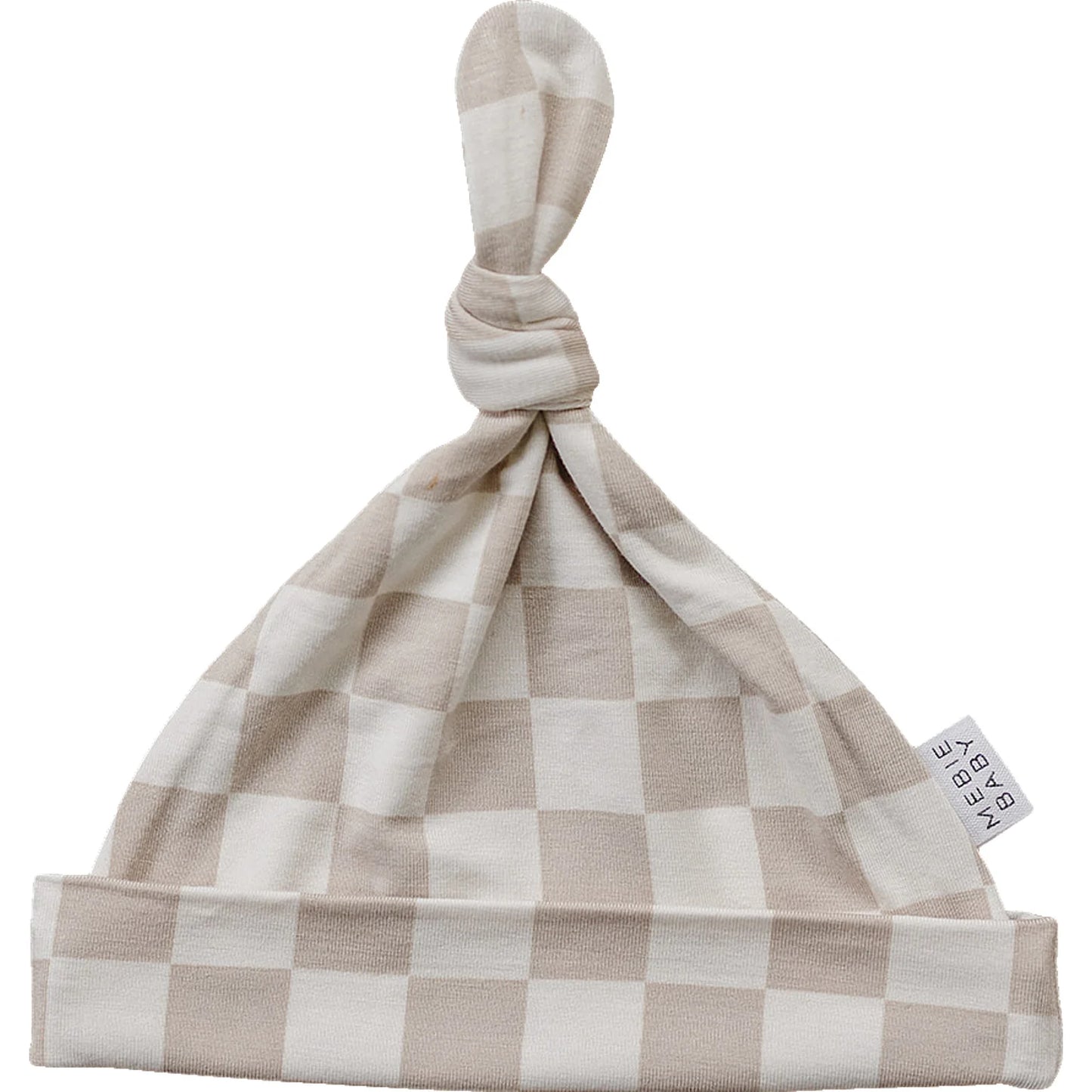 Mebie Baby Taupe Checkered Bamboo Newborn Knot Hat