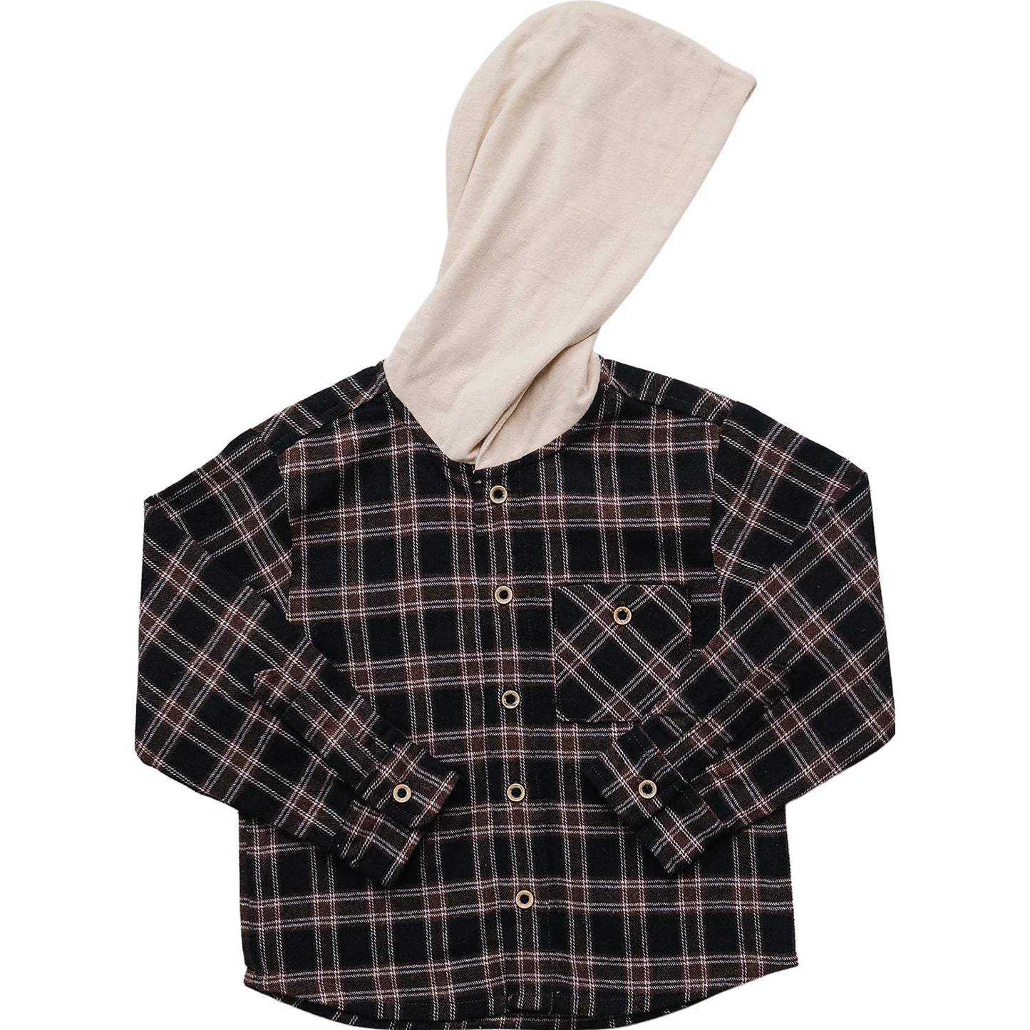 Mebie Baby Dark Plaid Hooded Button Up Shirt
